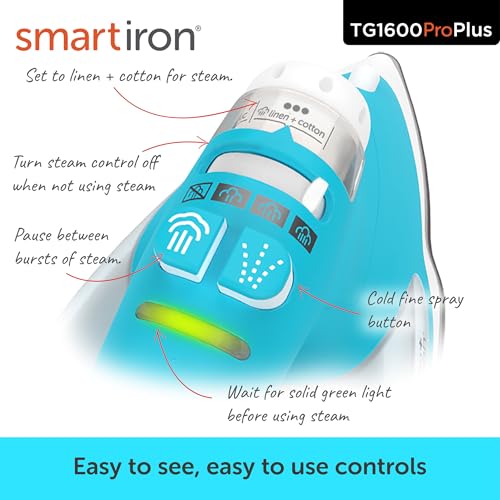 Oliso ProPlus Auto-Lift Steam Iron Turquoise 1800W for Sewing & Quilting