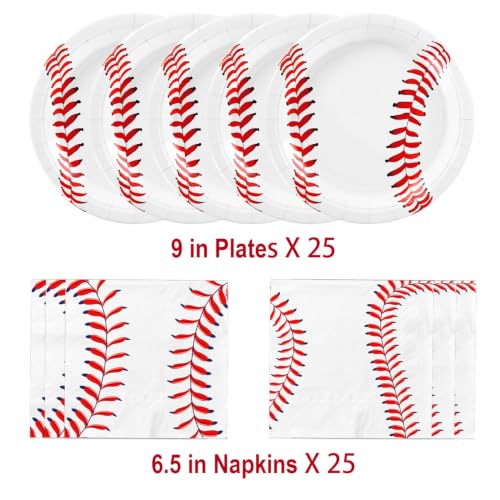 QIYANPAX Baseball Party Decorations Set 50 Pcs 9-Inch Plates & Napkins – Baseball Birthday Party Supplies (Baseball Variation)