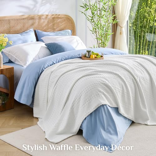 Lightweight Waffle Blanket King Size - Bamboo Cotton Blend, 108x90 Inch