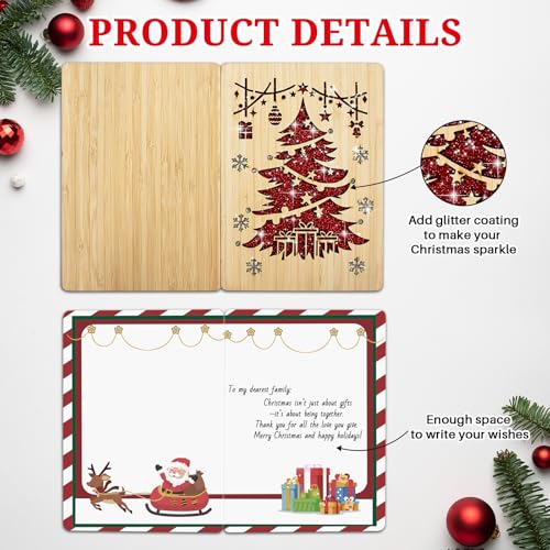 Wooden Christmas Card - Tree with Envelope, Handmade Holiday Greeting for Men Women