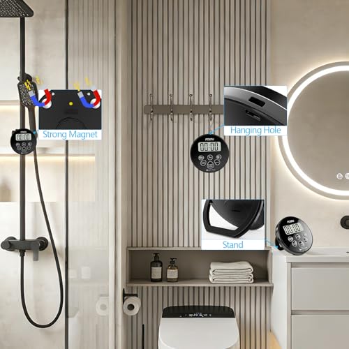 Digital Waterproof Shower Timer and Clock with Magnetic Back and Stand