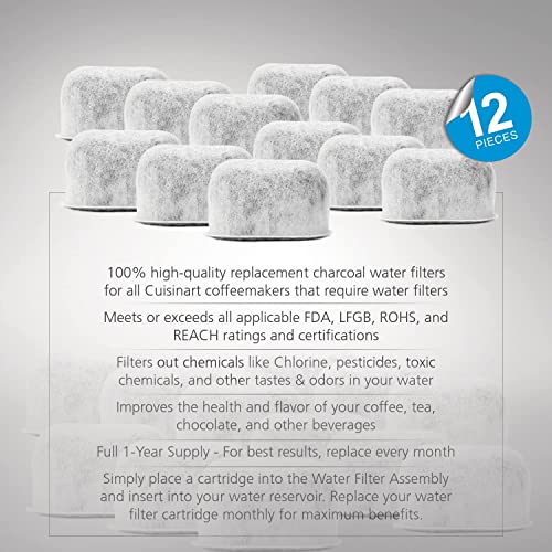 Replacement Charcoal Water Filters for Coffee Makers - 12 Pack (1-7/8" x 3/4")