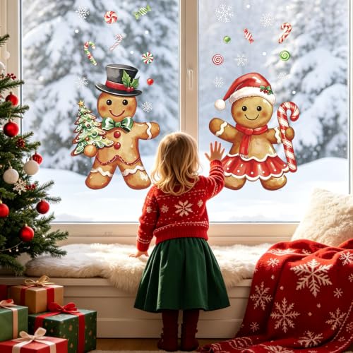 PAIVSUN Xmas Gingerbread Man Window Clings - Extra Large Brown 2pcs for Holiday Decor