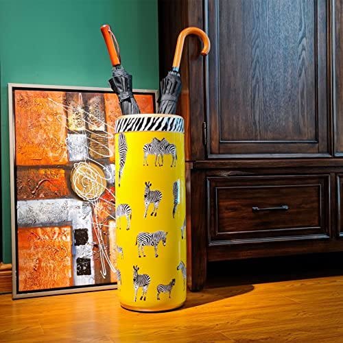 24-Inch Zebra Print Ceramic Umbrella Stand - Decorative Porcelain Floor Vase