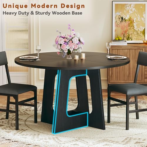 7-Piece Round Dining Table Set for 6, 47-Inch Kitchen Table with Upholstered Chairs