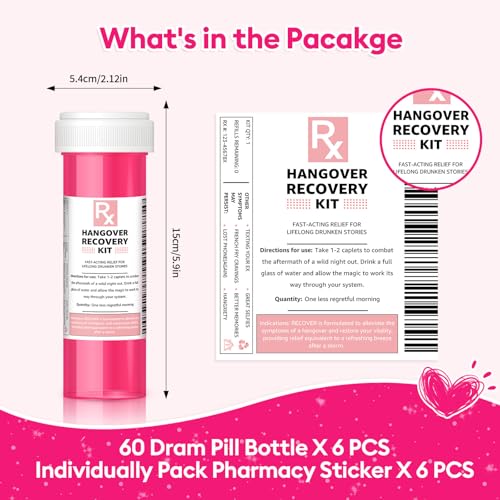 6-Pack Pink Empty Pill Bottles for DIY Hangover Kits - Bachelorette Favors