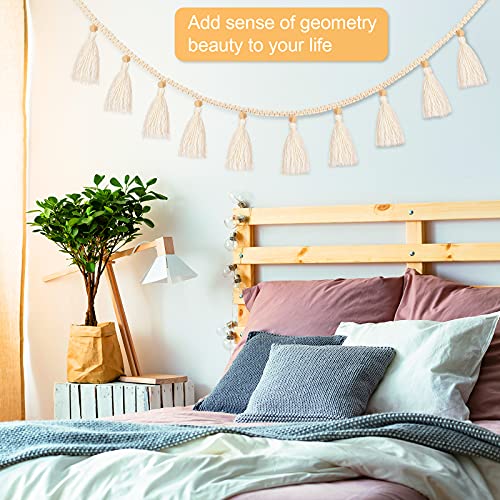 4-Piece Boho Macrame Tassel Garland, 47-Inch Cotton Fringe Wall Hanging