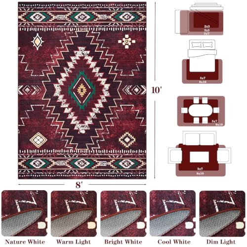 Yinhua Red 8x10 Western Area Rug for Living Room & Bedroom, Washable Christmas Decor