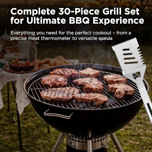 Kaluns 30-Piece Heavy Duty Stainless Steel Grill Set with Case, Apron & Thermometer