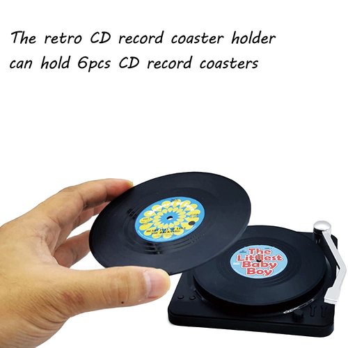 Kaxich 6pcs Retro CD Record Coasters with Holder Vinyl Mug Mats Non-Slip Drink Coaster Set for Wine Glass Tea Coffee Home Kitchen Decor Gift Idea