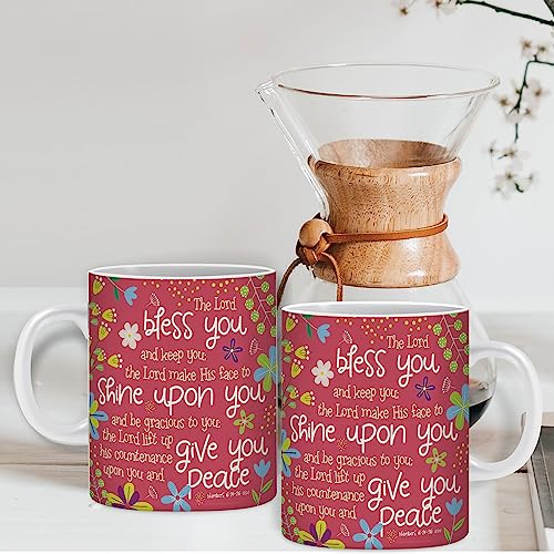 Pink Bless You Christian Coffee Mug 12 oz with Bible Verse & Gift Box