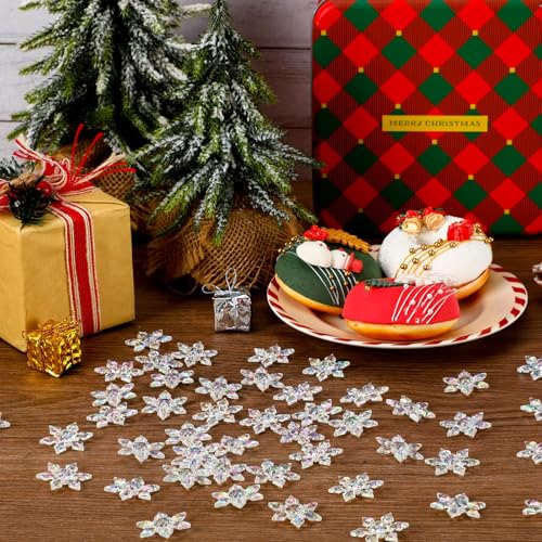 BOARDFEB Transparent Snowflakes - 240Pcs Winter Snowflake Vase Filler Acrylic Crystals Gems