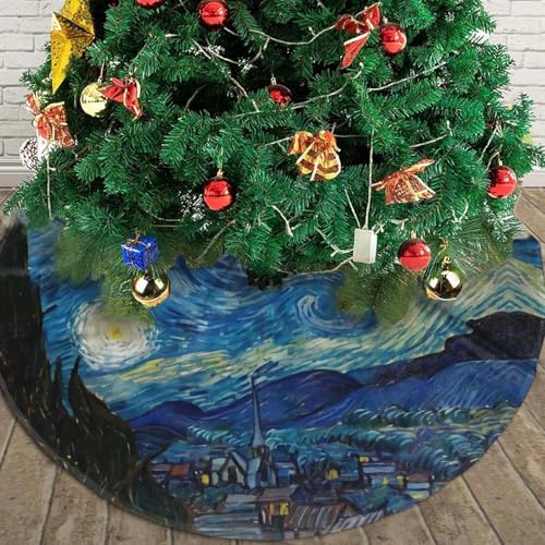 Starry Night Christmas Tree Skirt 36 Inch Santa Snowflakes Rustic Holiday Decor