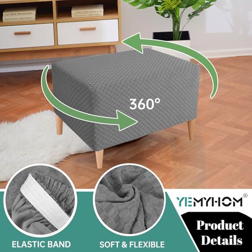 High Stretch Jacquard Ottoman Cover - Rectangle Slipcover for Footstools