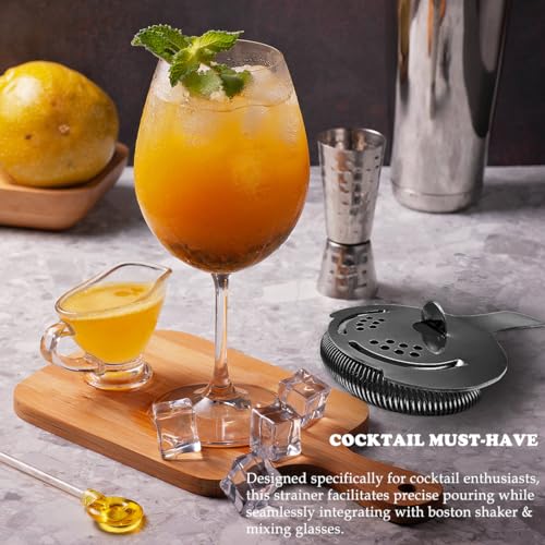 Sipoyen Black Cocktail Strainer with Removable Spring Stainless Steel Hawthorne Bar Tool