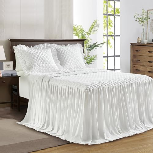 Ruffled Skirt Bedspread Set with 30-Inch Long Drop - Farmhouse Quilt