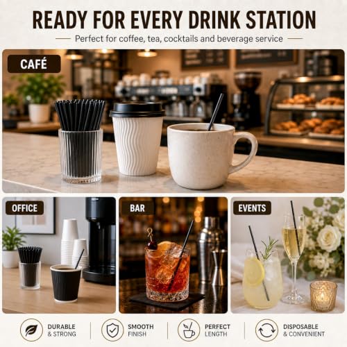 MAQIHAN 1000PCS Coffee Stir Sticks - Black Disposable Plastic Bar Utensils