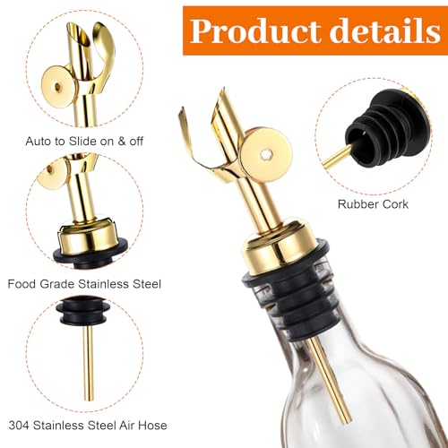 12 Pcs Stainless Steel Oil & Liquor Bottle Pourers Auto Flip Spouts for Kitchen & Bar