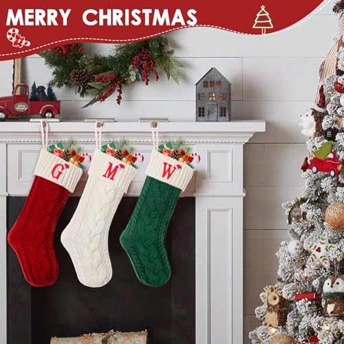 Personalized Monogram Christmas Stockings, 18 Inch Cable Knit Initial Stocking
