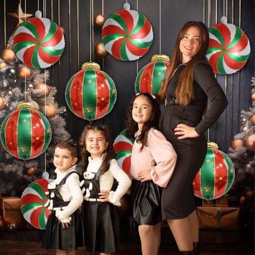 9PCS Christmas Foil Balloons Set - Ornament & Peppermint Candy Designs