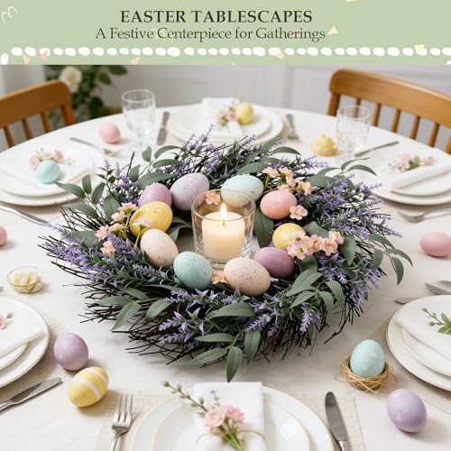 17-Inch Easter Wreath with Lavender, Spring Flowers and Eggs