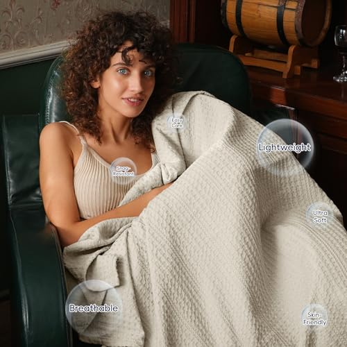 Lightweight Waffle Weave Blanket Queen Size 90"x90" - Soft Summer Blanket