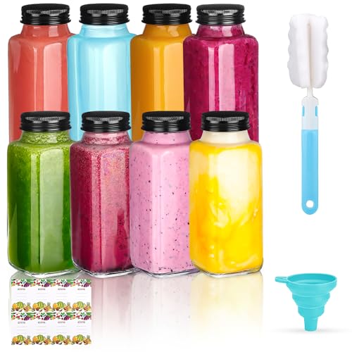 8 oz Glass Juice Bottles with Leakproof Lids and Labels - 8 Pack