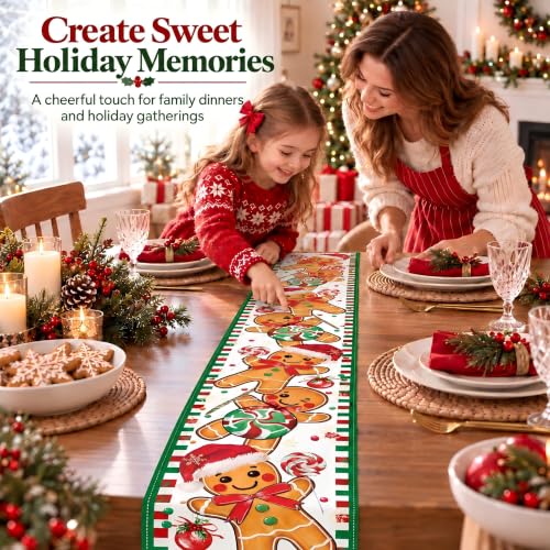 FreeNook Gingerbread 13x90 Inch Table Runner - Faux Linen Christmas Decor, 13" x 90"
