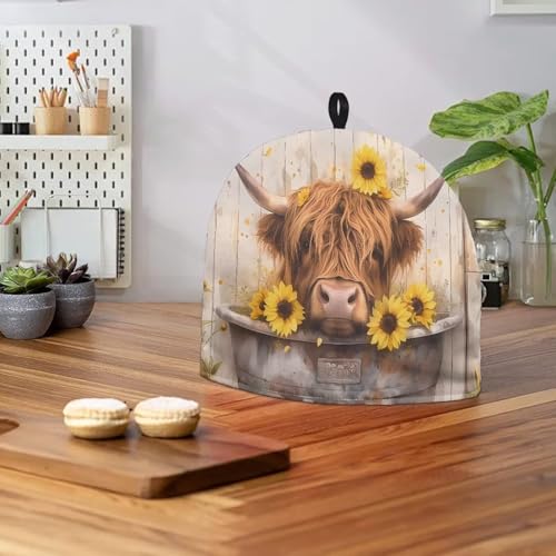 Highland Cow and Sunflower Insulated Tea Cozy for Standard Teapots