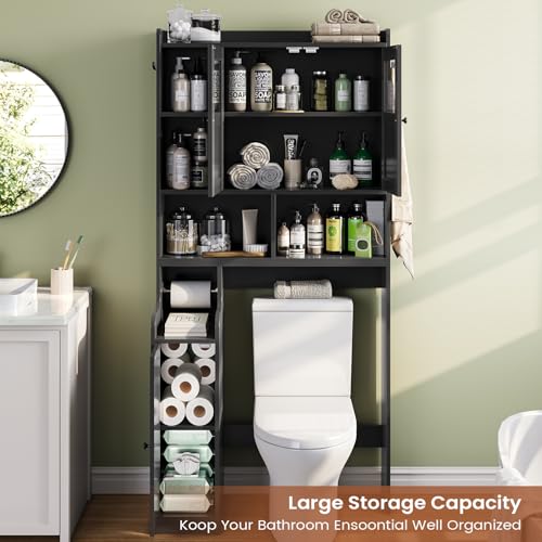 Over-the-Toilet Storage Cabinet with Glass Doors and Adjustable Shelves