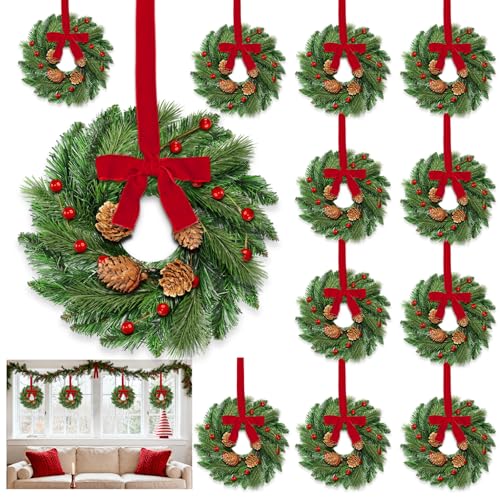 AMENON 12 Pcs Mini Christmas Wreaths 14 Inch for Kitchen Cabinets & Decor