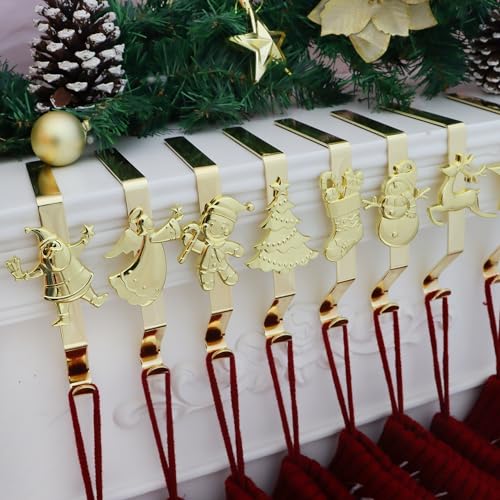 Gold Christmas Stocking Hooks - Set of 7, Reusable Mantle Hangers by XENTUMI (Gold/7)