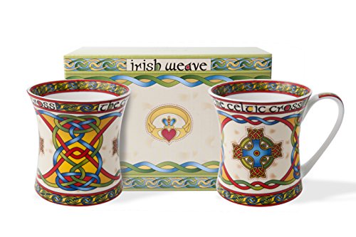 Royal Tara Irish Celtic Cross 11oz Bone China Coffee Mug Set in Gift Box