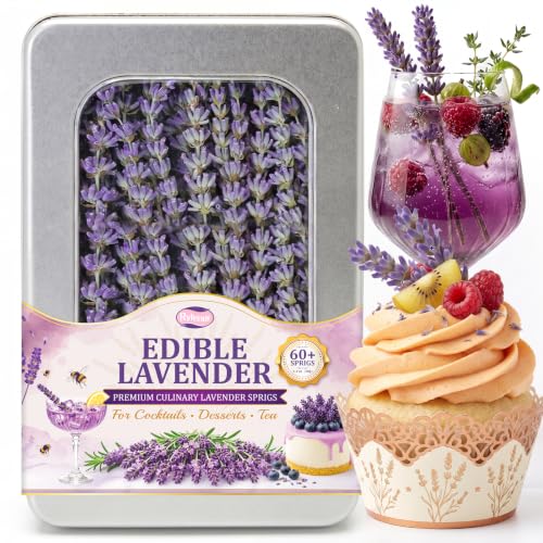Rylenor 60+ Stems Edible Lavender Sprigs 1.1oz for Cocktails & Dessert Decor