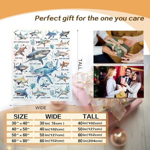 Kegono 50x60 Inch Shark Blanket for Ocean Animal Lovers - Full Size, Ultra-Soft Flannel