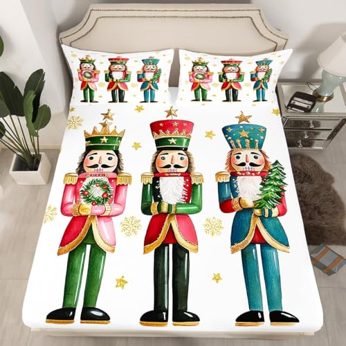 Kids Bed Sheets Set - Christmas Nutcracker Bed Linen for Boys & Girls, King Size