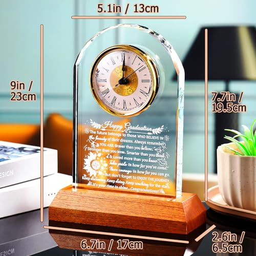 Graduation Keepsake Crystal Clock with LED Wooden Base, 9-Inch