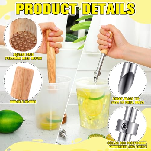 Lasnten Lemonade Stand Supplies Kit with Straw Hole Punchers & Muddler