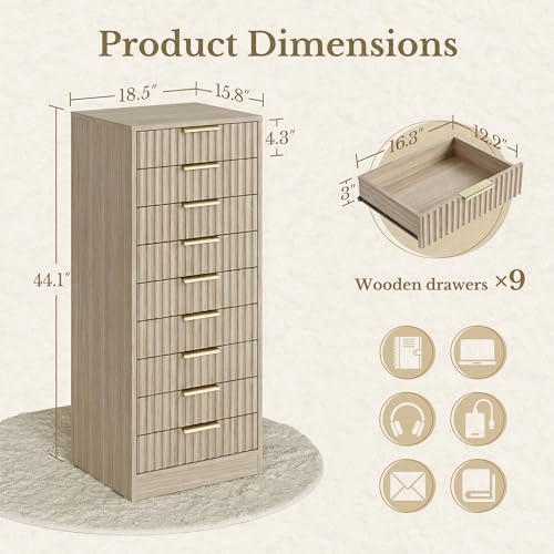 9-Drawer Vertical File Cabinet, Wooden Storage Organizer for Home Office