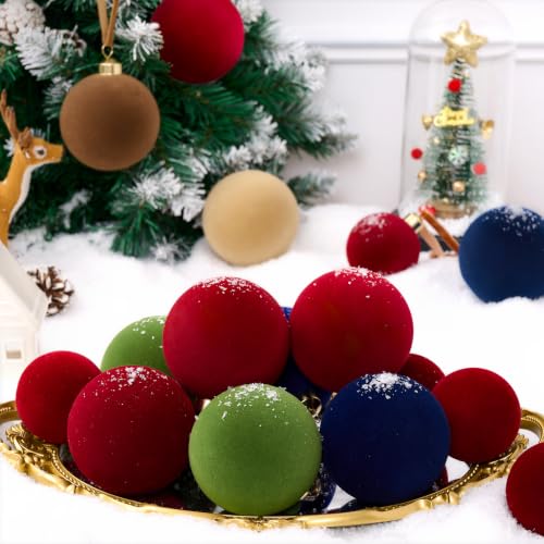 Velvet Christmas Ornaments Set - 16 Pcs, 3.15 Inch, Brown & Khaki