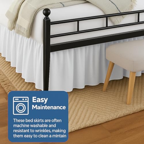 Ruffled Microfiber Bed Skirt with Split Corners - 18 Inch Drop, Full, White