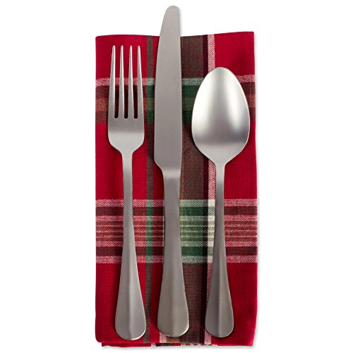 DII Holiday Red Plaid Cotton Napkin Set 18x18 Inches - Pack of 6