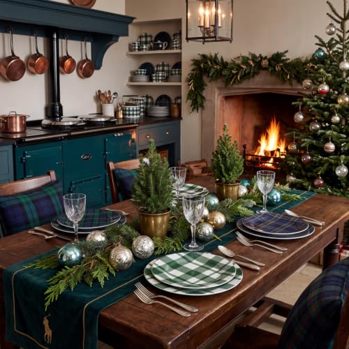 Christmas Green Plaid Melamine Salad Plates - Set of 8 8-inch Holiday Dinnerware