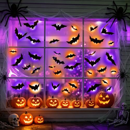 40PCS 3D Halloween Bat Wall Stickers with LED Lights - Removable Decor