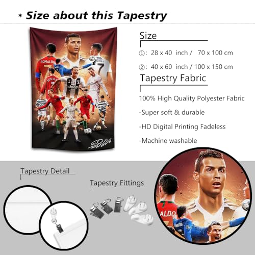 Cristiano Ronaldo Soccer Wall Tapestry Poster for Bedroom Decor, 70x100cm