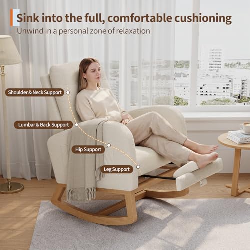 Nursery Rocking Chair with Adjustable Footrest and Teddy Fleece Upholstery