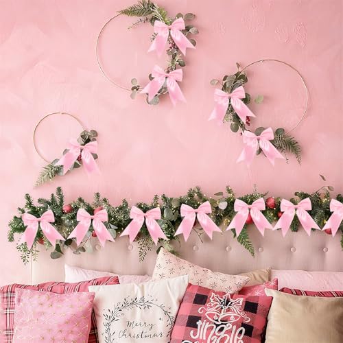 Pink Satin Ribbon Bows Set - Christmas Tree, Wreath & Gift Wrap Decorations