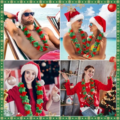 144-Piece Christmas Hawaiian Lei Set, Red and Green Flower Necklaces