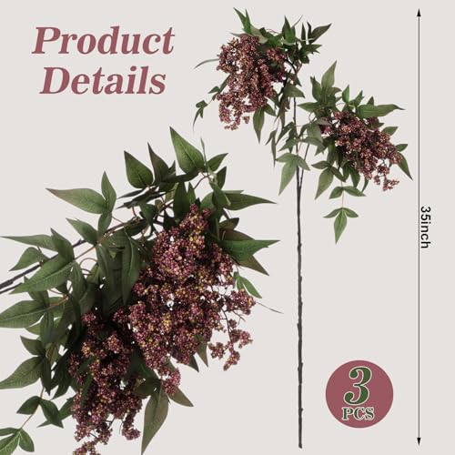 35-Inch Artificial Berry Stems - Gray Purple Fall Decor, 3 Pack