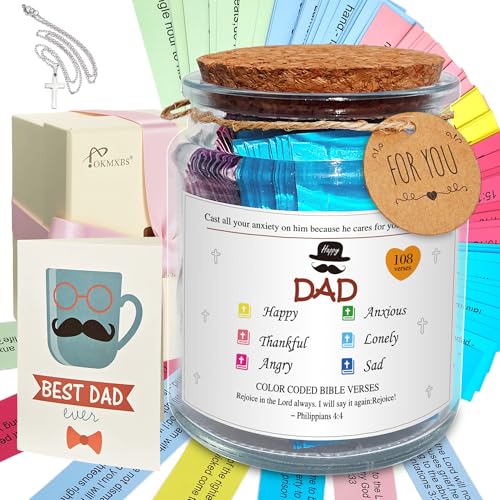 Dad Bible Verse Jar Gift Set – 108 Color-Coded Scriptures, Waterproof Double-Sided Cards